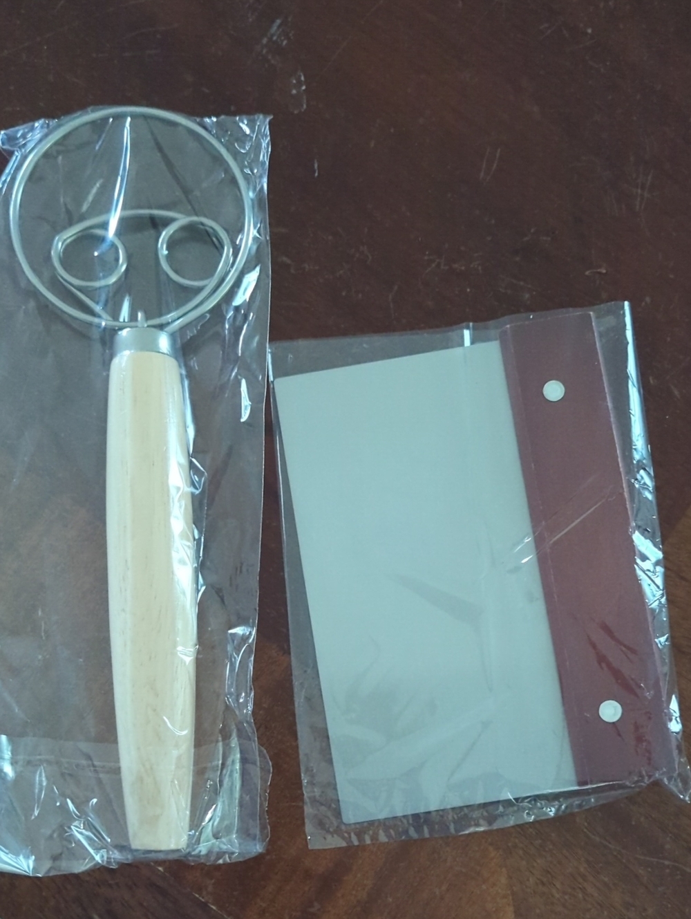Wood Handle Dough Cutter and Scraper Set - Natural Wood and Brown